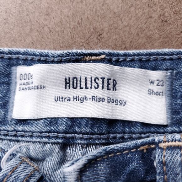 Hollister Ultra High Rise Baggy Jeans Straight Leg Distressed Women 23S Md Blue - Picture 4 of 13